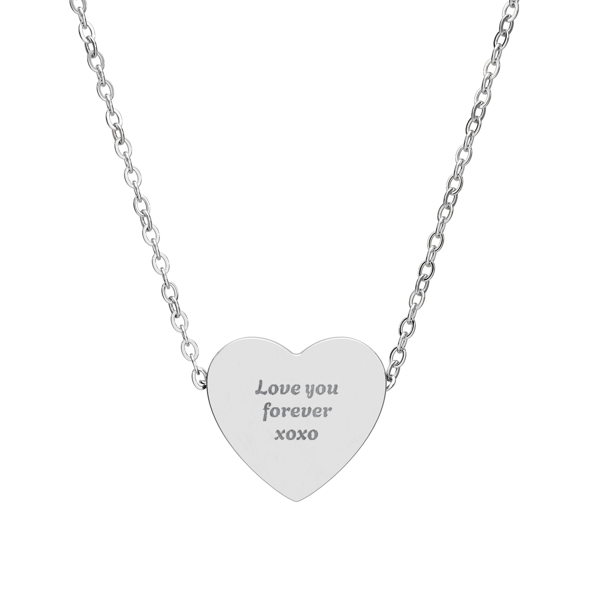 Engraved Heart Necklace — "Love You Forever XOXO" Personalized Pendant