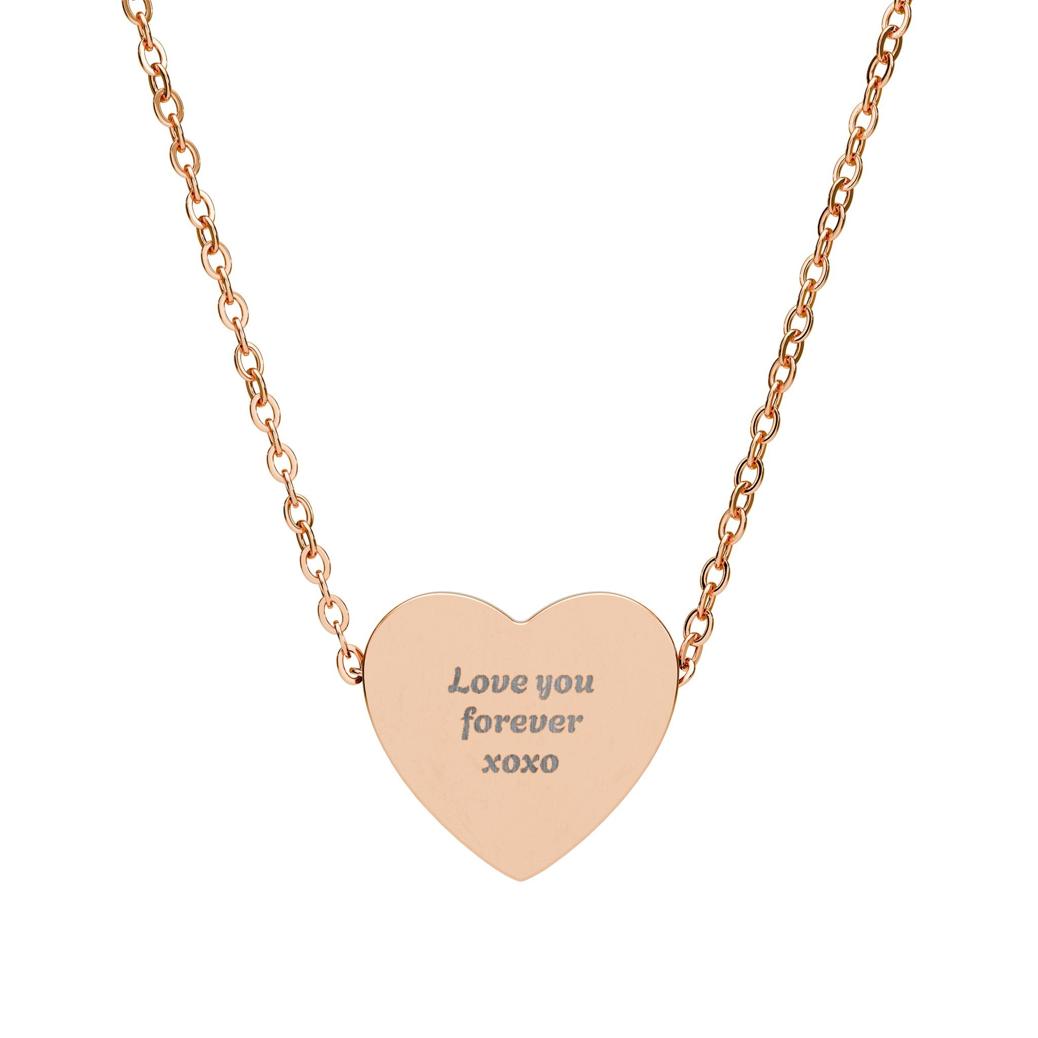 Engraved Heart Necklace — "Love You Forever XOXO" Personalized Pendant