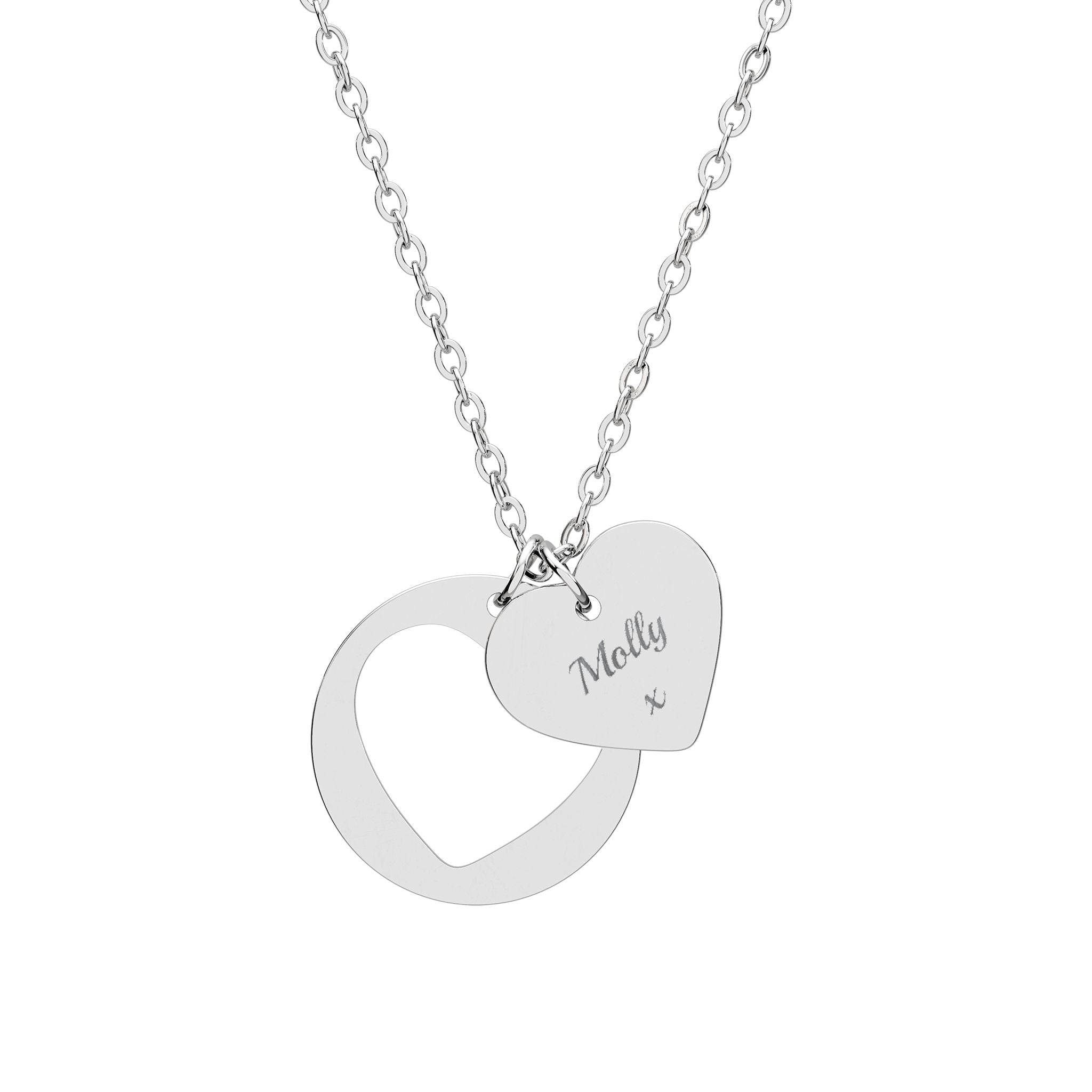Swyftdesign Personalized Heart Cutout Necklace – Custom Engraved Double Pendant