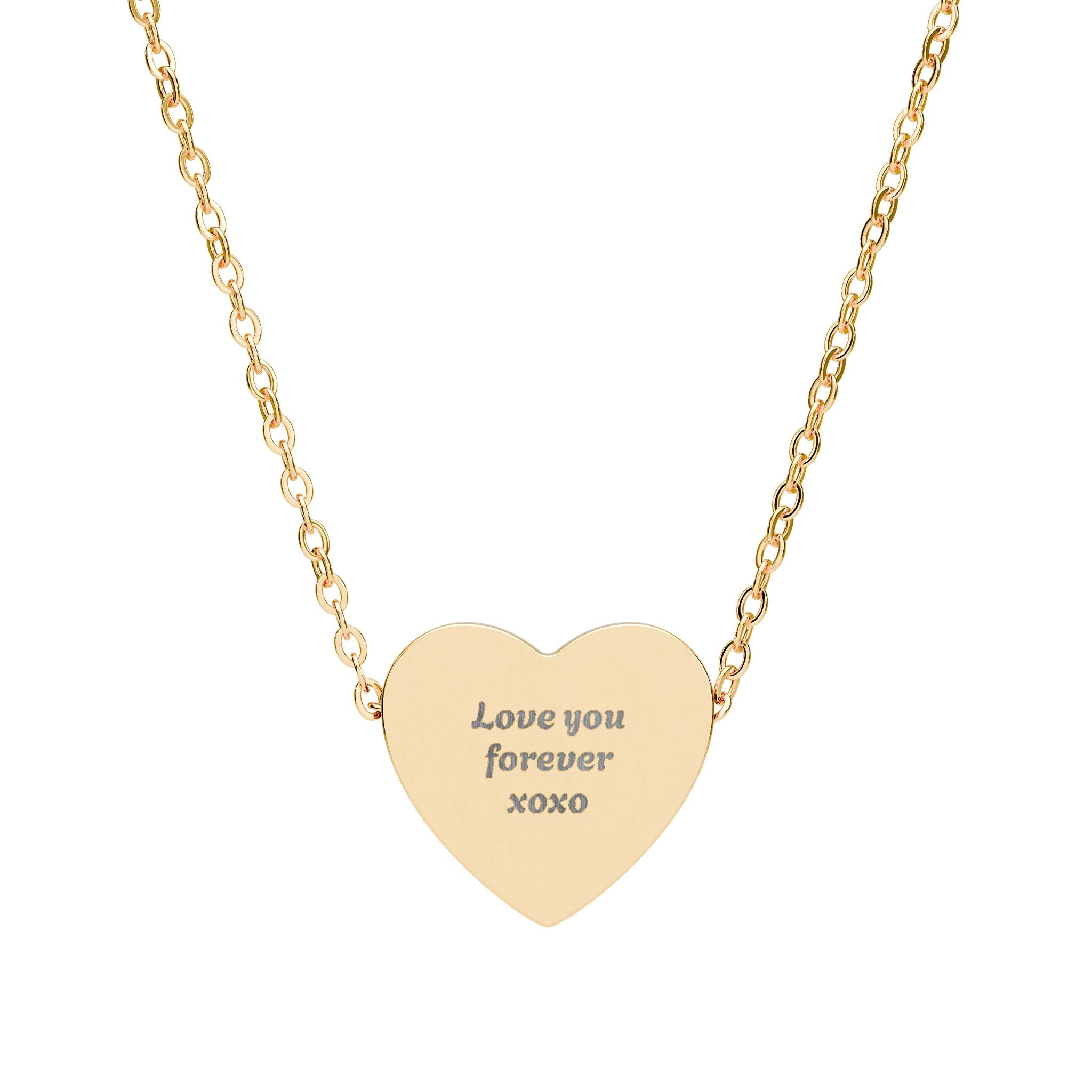 Engraved Heart Necklace — "Love You Forever XOXO" Personalized Pendant
