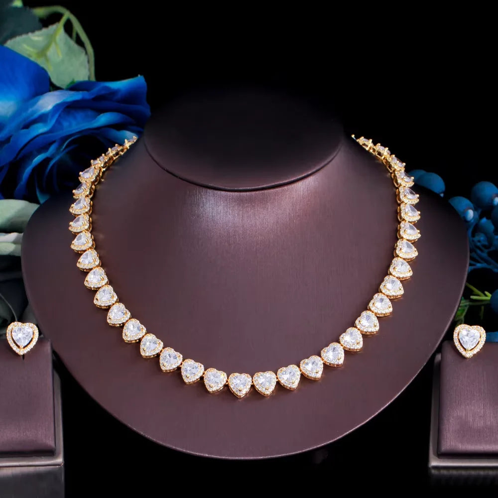 Swyftdesign Pink Iced CZ  Jewellery Set for Women – Silver Plated Ring, Earrings & Heart Necklace