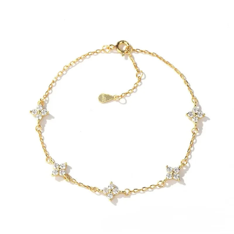 Four Leaf Clover Bracelet – 18k Gold Plated 925 Sterling Silver Charm Jewellery