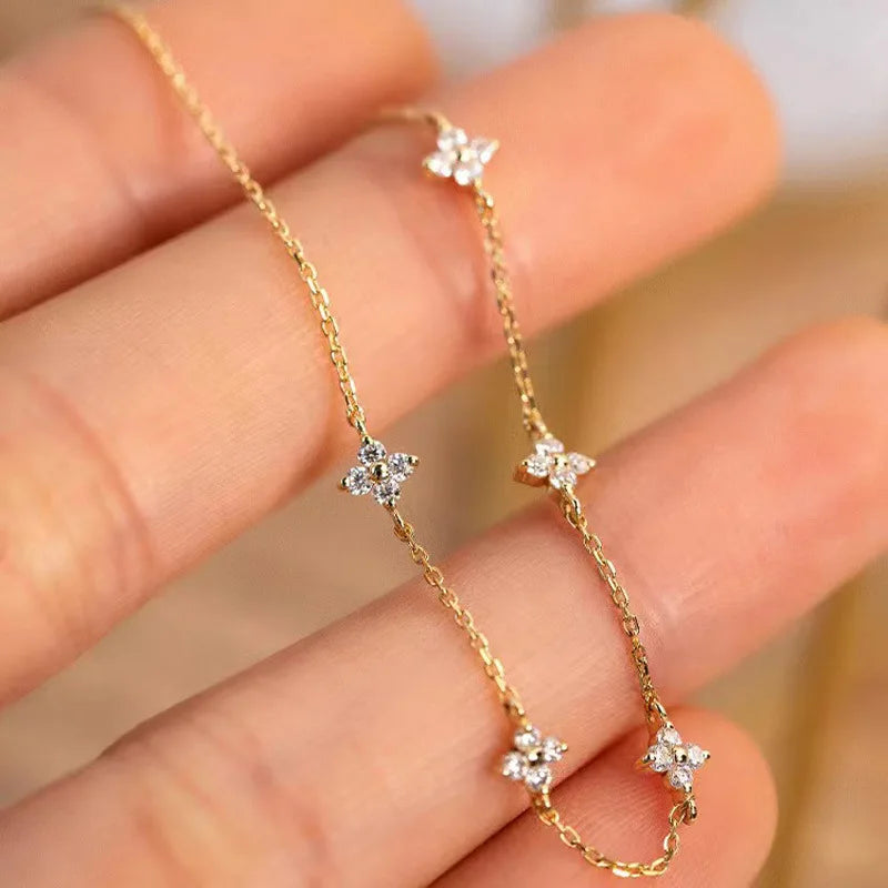 Four Leaf Clover Bracelet – 18k Gold Plated 925 Sterling Silver Charm Jewellery