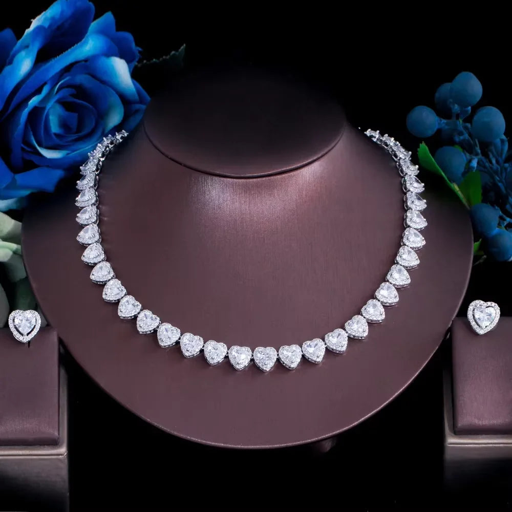 Swyftdesign Pink Iced CZ  Jewellery Set for Women – Silver Plated Ring, Earrings & Heart Necklace