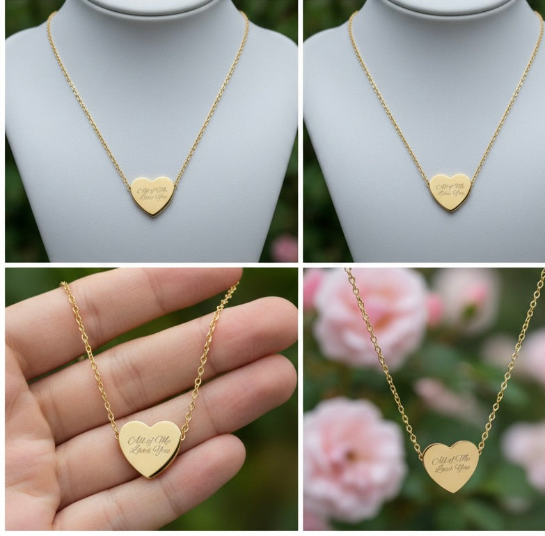 Engraved Heart Necklace — "Love You Forever XOXO" Personalized Pendant