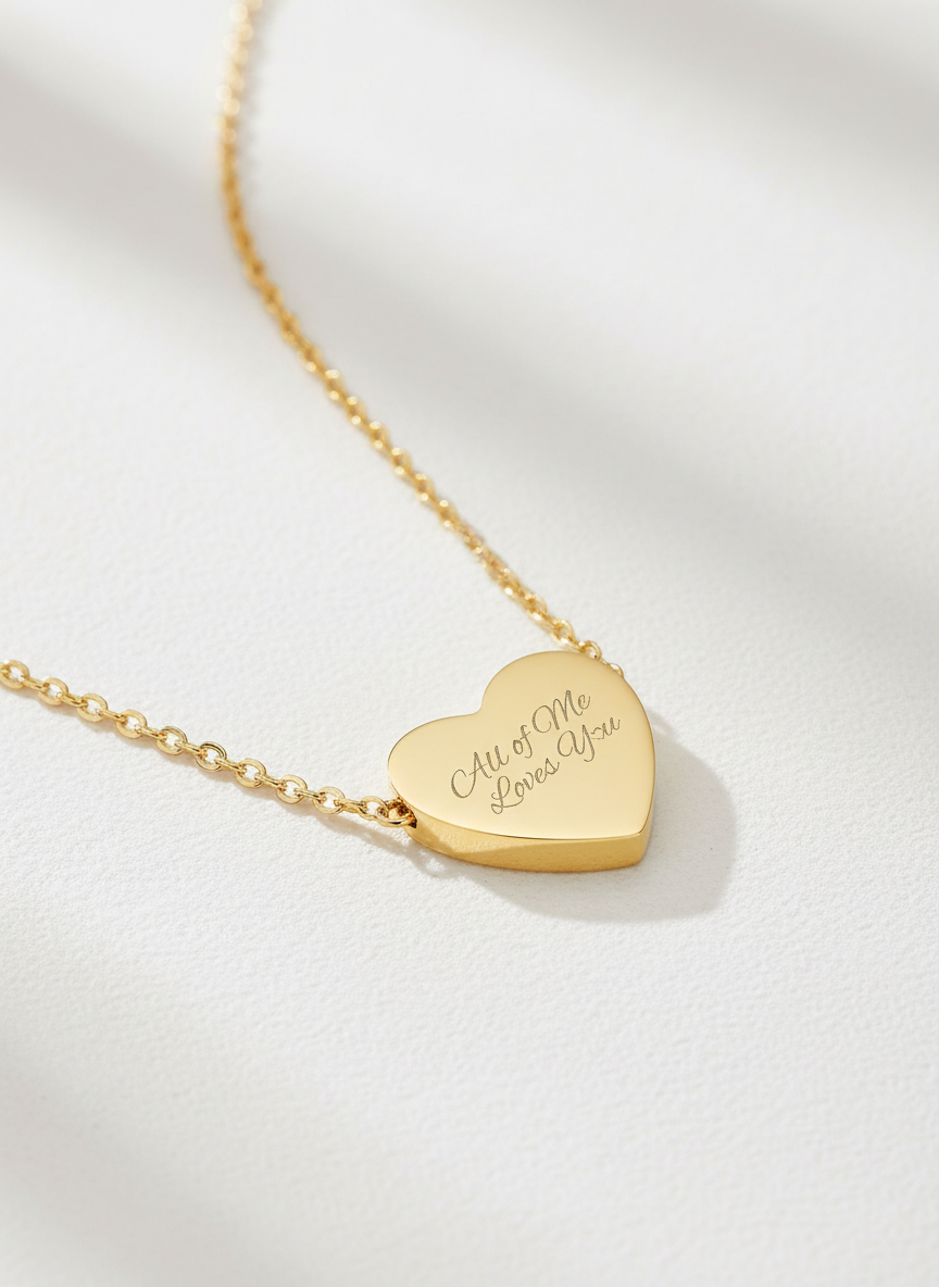 Engraved Heart Necklace — "Love You Forever XOXO" Personalized Pendant