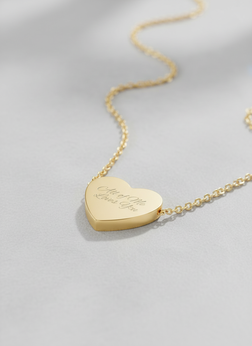 Engraved Heart Necklace — "Love You Forever XOXO" Personalized Pendant