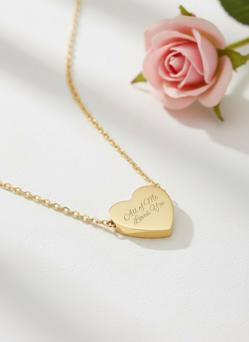 Engraved Heart Necklace — "Love You Forever XOXO" Personalized Pendant