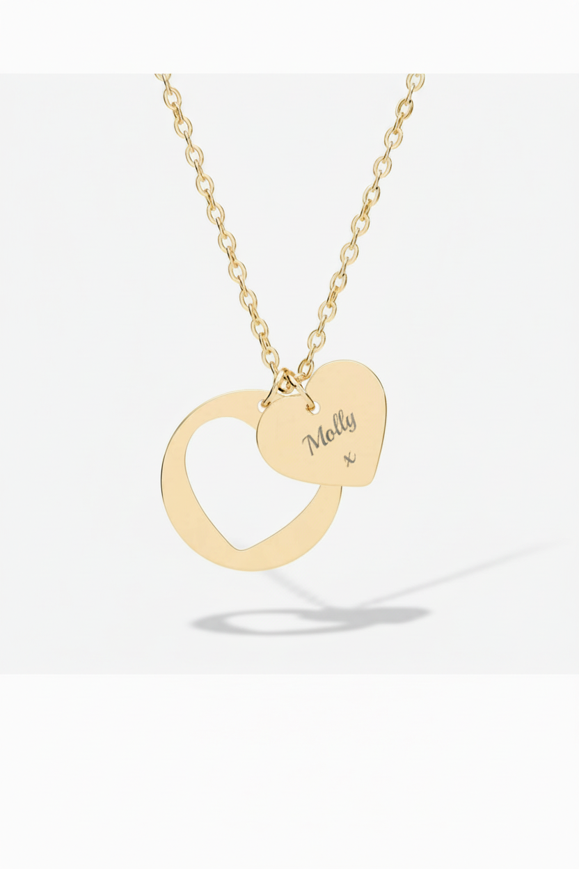 Swyftdesign Personalized Heart Cutout Necklace – Custom Engraved Double Pendant