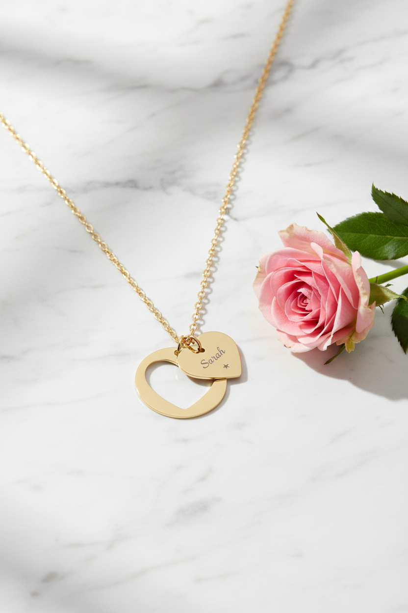 Swyftdesign Personalized Heart Cutout Necklace – Custom Engraved Double Pendant