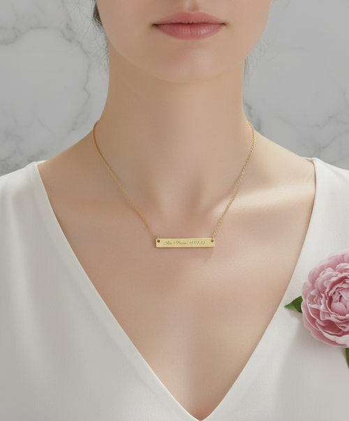 Custom Engraved Bar Necklace – Minimal Personalized Name Jewellery For Her