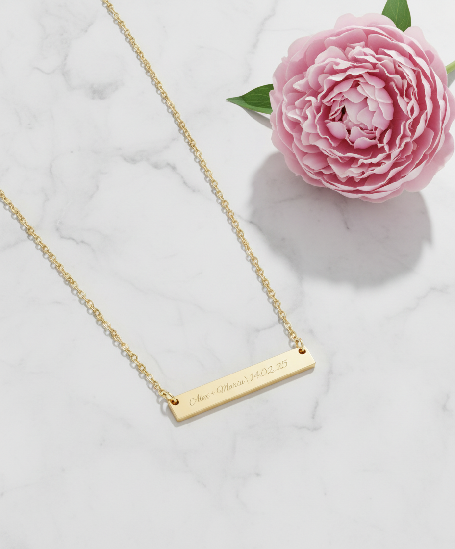 Custom Engraved Bar Necklace – Minimal Personalized Name Jewellery For Her