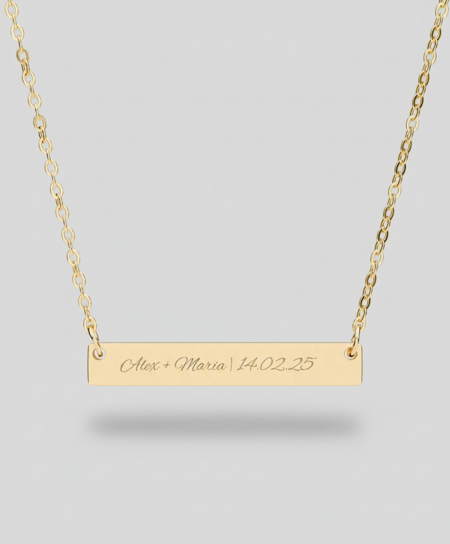 Custom Engraved Bar Necklace – Minimal Personalized Name Jewellery For Her