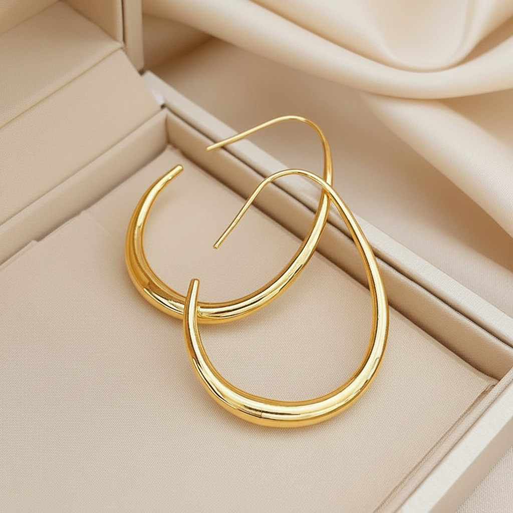 Swyftdesign Sterling Silver Gold-Plated Ellipse Hoop Earrings for Women – Elegant Wedding & Luxury Jewellery