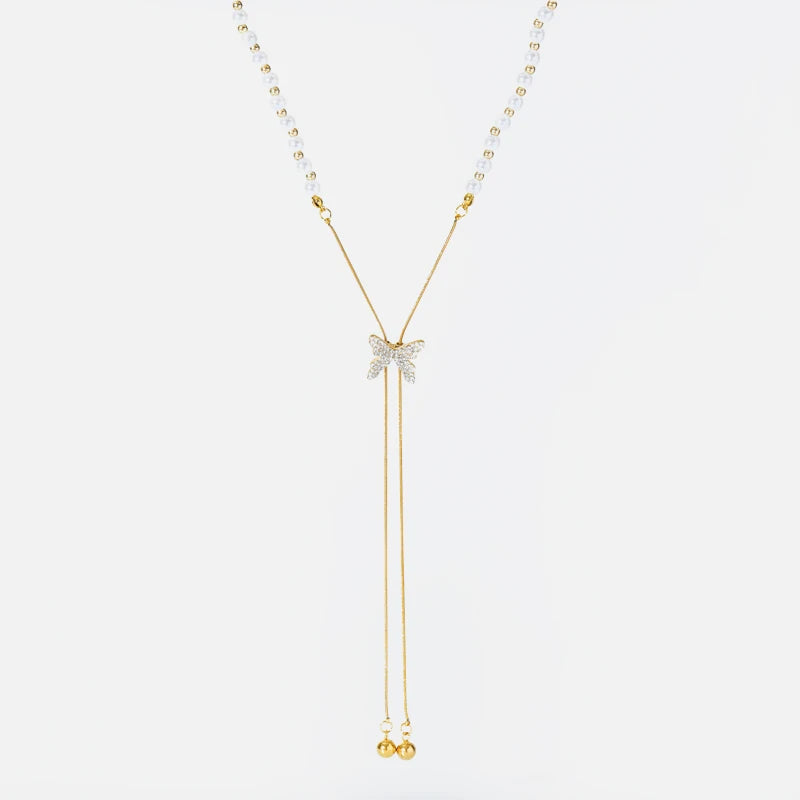 Butterfly Pearl Necklace – Waterproof Stainless Steel Choker