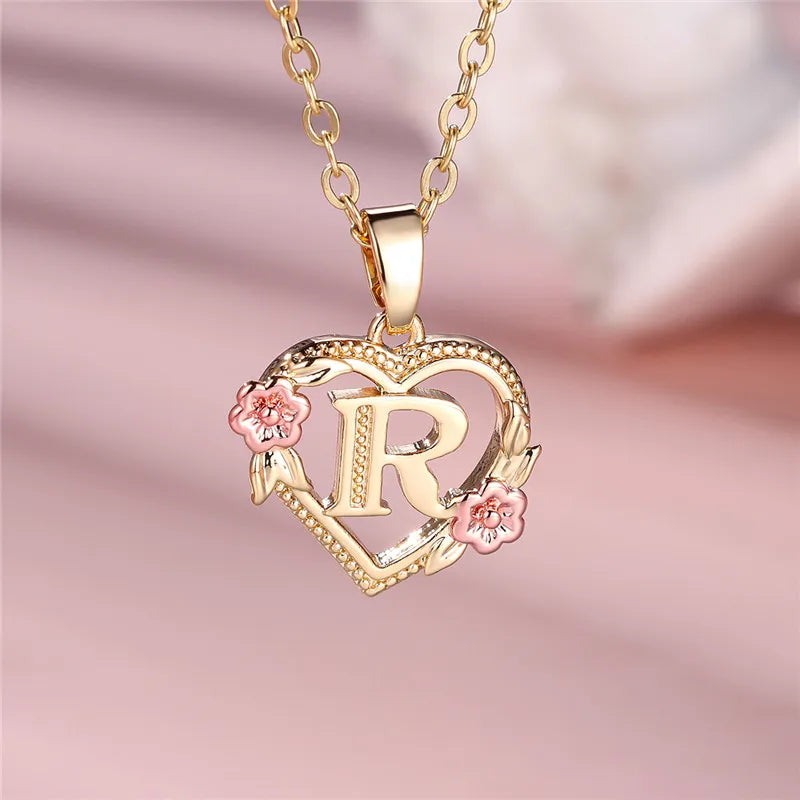 Swyftdesign A–Z Letter Flower Pendant Necklace for Women – Yellow Gold Initial Jewellery Gift