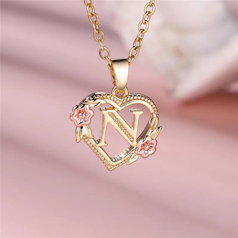 Swyftdesign A–Z Letter Flower Pendant Necklace for Women – Yellow Gold Initial Jewellery Gift